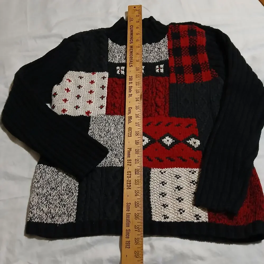 VTG Liz Claiborne Large Mock Neck Cotton Blend Red/Black/White Block Sweater